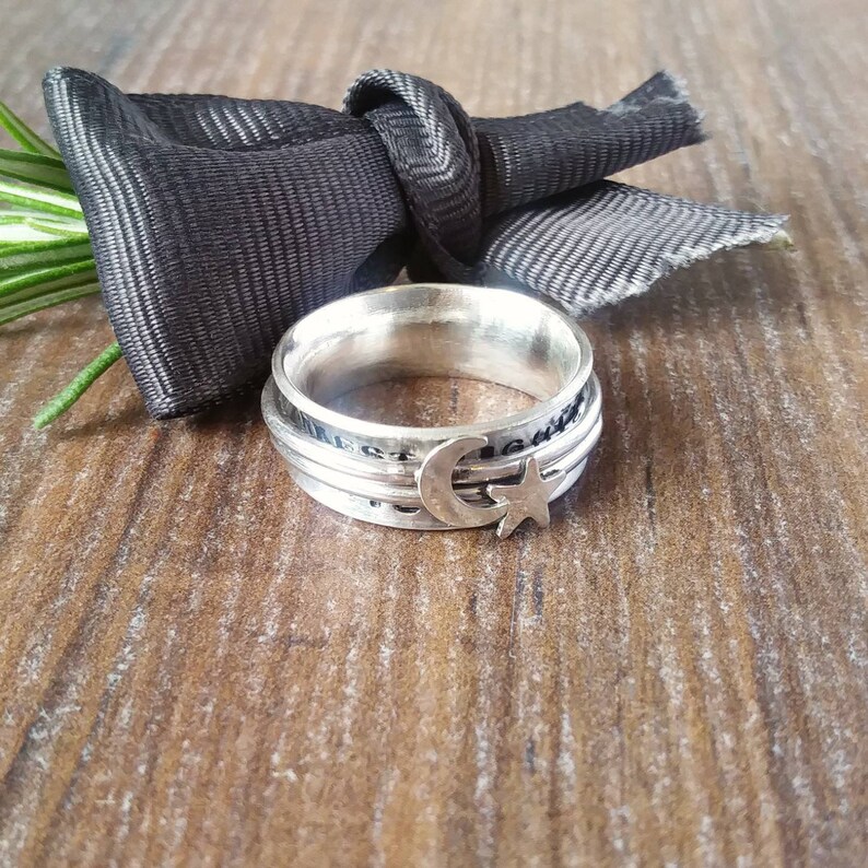 Spinner Ring Sterling Silver Wide Band Moon And Star Anxiety Jewellery,