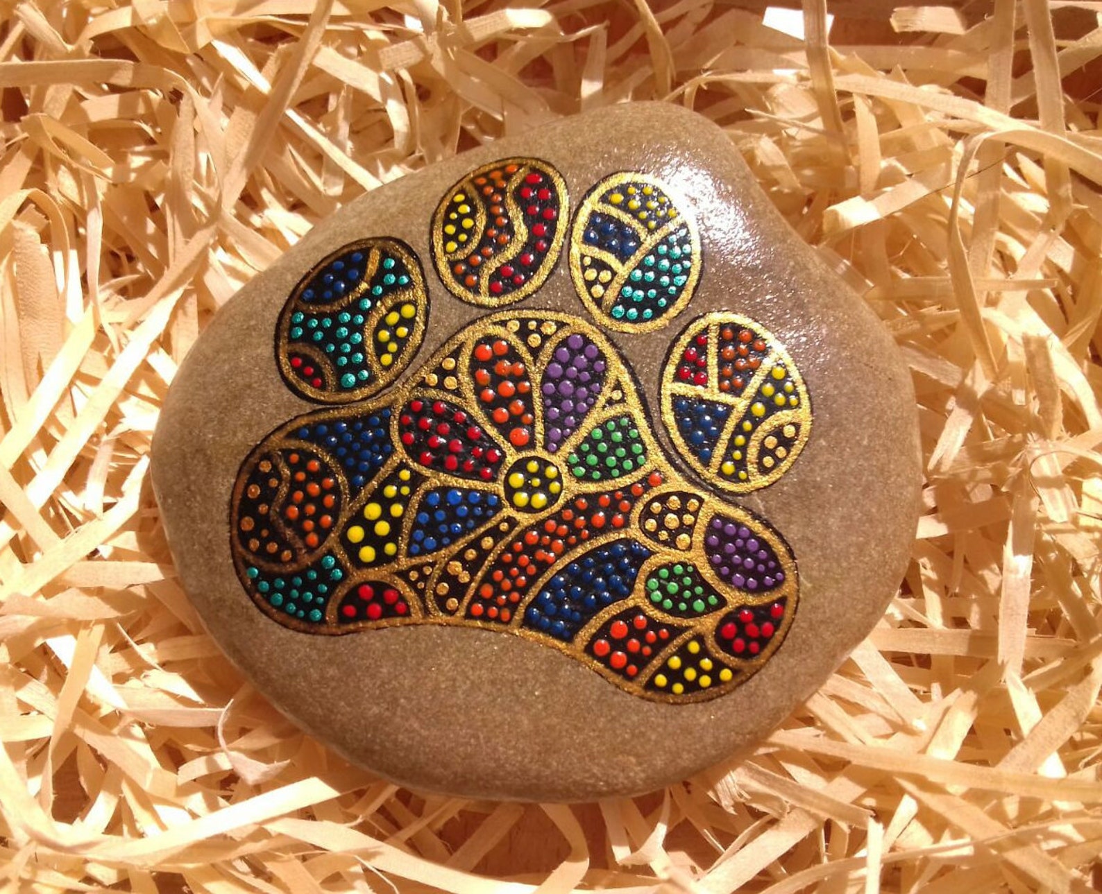 Paw Print Painted Rock Cats Dogs Paw Gift Colorful Paw Dots Etsy