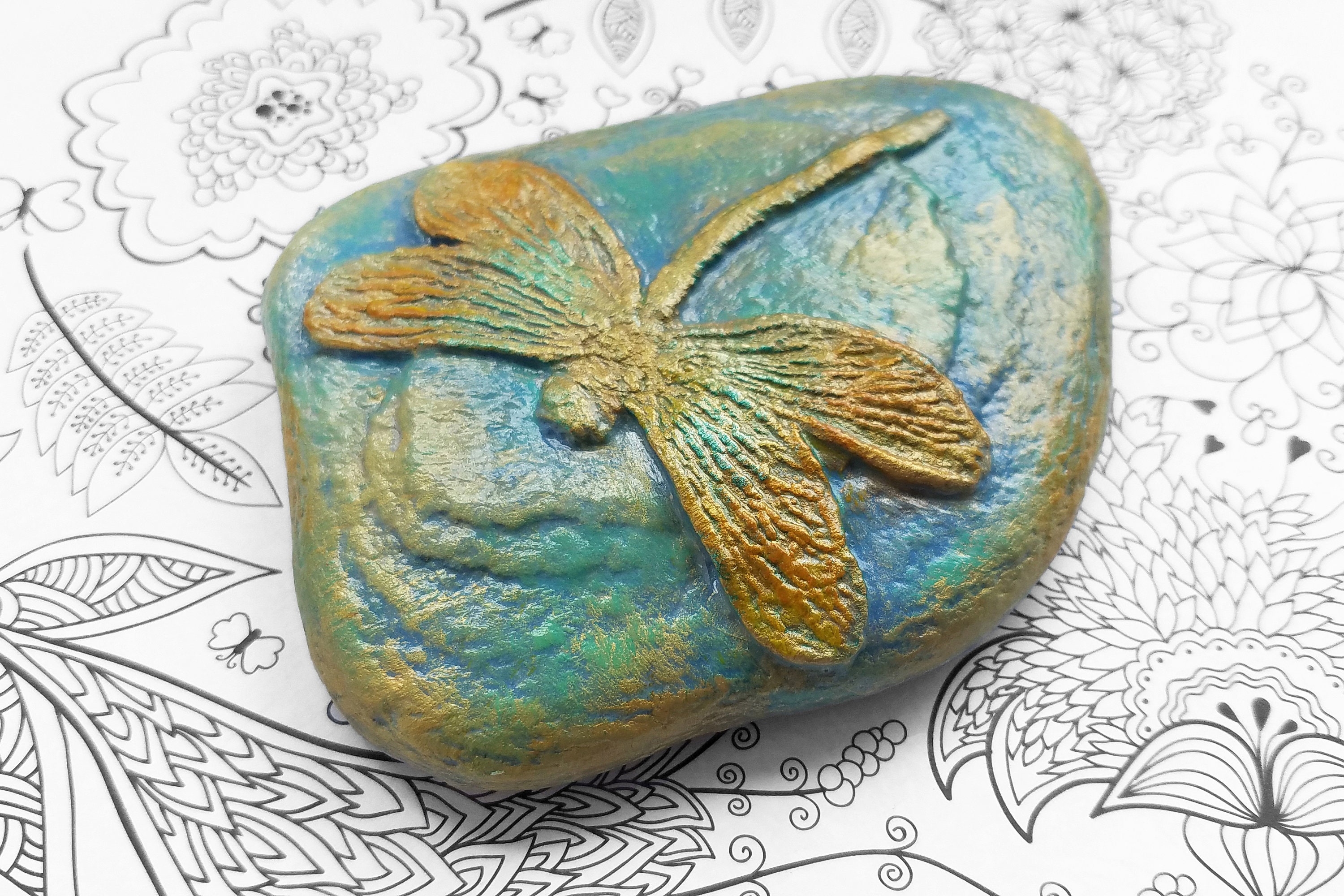 Gold Dragonfly Hand Painted Stone Dragonfly Art Rocks Etsy