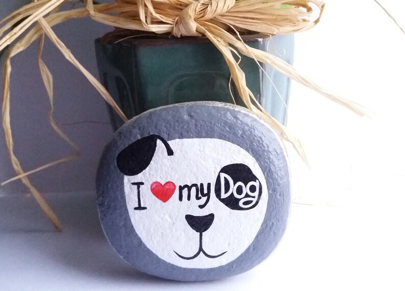 I Love My Dog Painted Stone Rock Art Dog Ornament Dogs Etsy