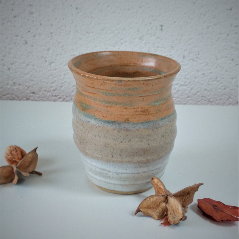 Burnt orange and cream glazed ceramic small vase. Ideal gift image 1