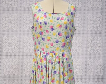 1990s St Michael colourful tulip print button through sleeveless midi dress