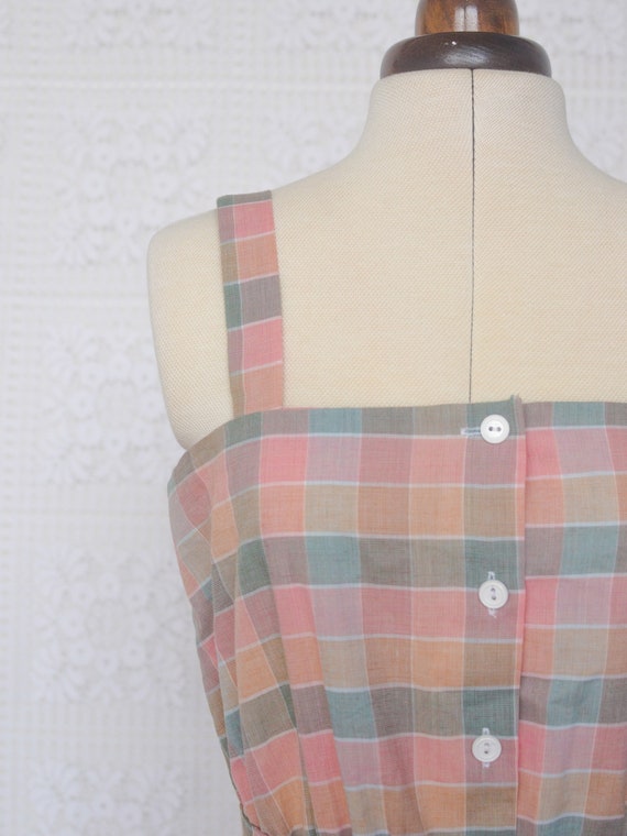 1990s style pink, grey and peach plaid strappy mi… - image 3