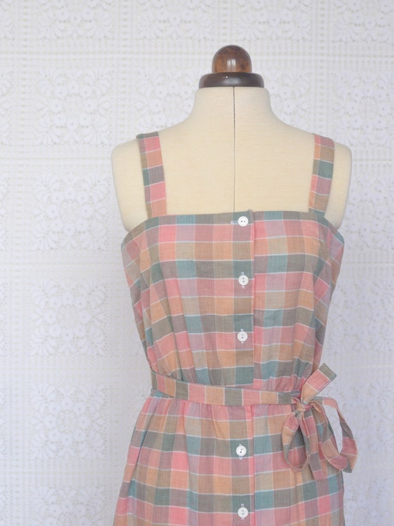 1990s style pink, grey and peach plaid strappy mi… - image 2