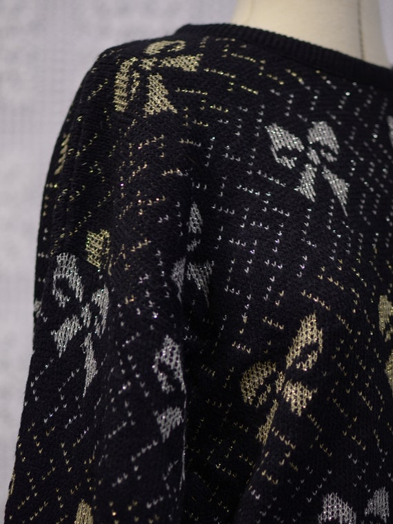 1980s Black Silver and Gold Metallic Bow Festive Christmas Jumper Etsy UK