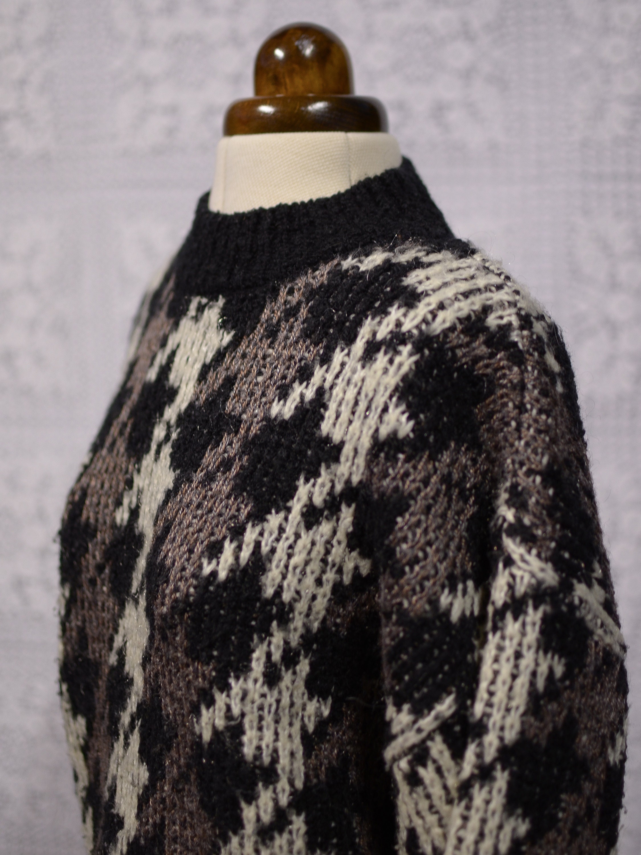 1980s St Michael Black, Brown and Cream Houndstooth Chunky