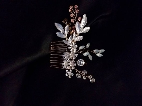 GOLD WEDDING Hair Comb Stunning Flower Leaf Chrys… - image 2