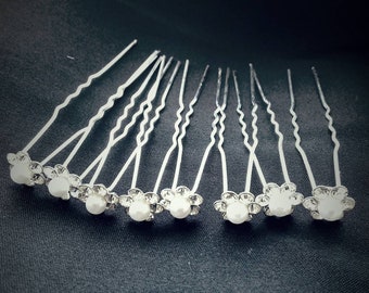 BRIDAL HAIR PINS Swarvoski Pearl Diamontes Silver Hair pins Hair access Wedding Hair Pins Bridal Accessories Formal Hair pins Prom hair acc