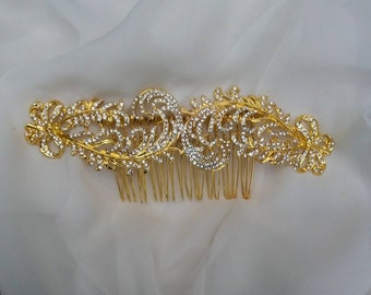 GOLD WEDDING HAIR Comb Stunning French Swarvoski Diamontes Gift leaf Bridal leaf Wedding Hair accessories Bridal Hair Comb Hairpiece Veil