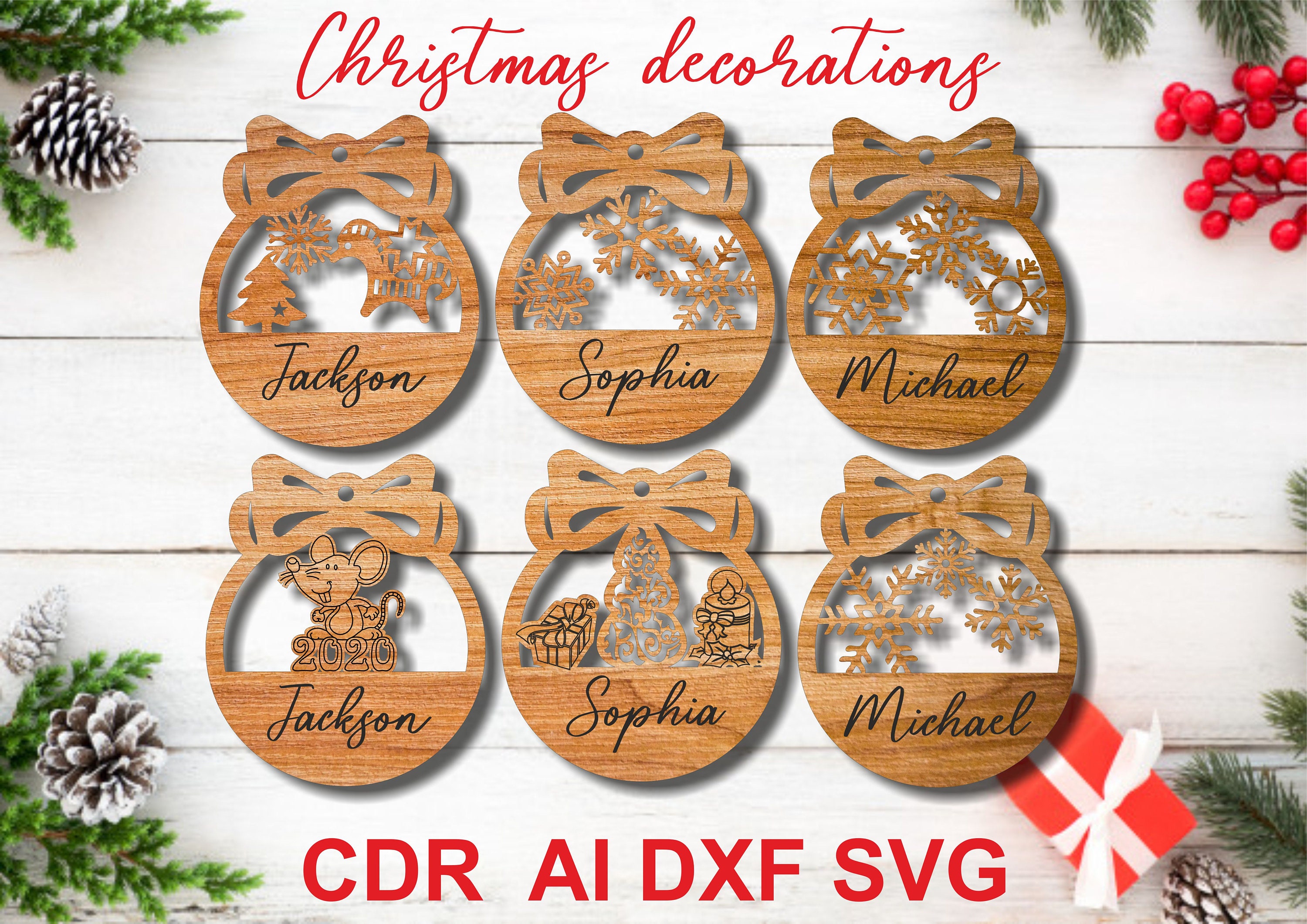 Tree toydecorations wooden Christmas and paper laser cut CNC Etsy