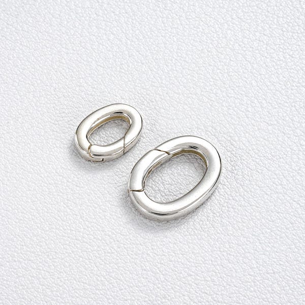 Chiusura a gancio ovale in argento sterling 925, connettore con moschettone, fibbia ellittica per gioielli, chiusura a molla, connettore per gioielli in argento