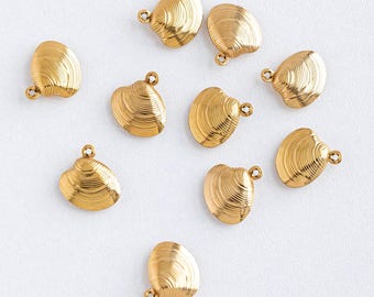 1/5/10 piezas de colgante de concha chapado en oro de 18 quilates, dije de concha, dije de concha de acero inoxidable, dije de concha para fabricación de joyas DIY