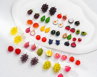 Fruktberlock i harts, jordgubb, durian, granatäpple, mango, körsbär, persika, pitaya, äppleberlock, 3D-frukthänge, gör-det-själv-smycken