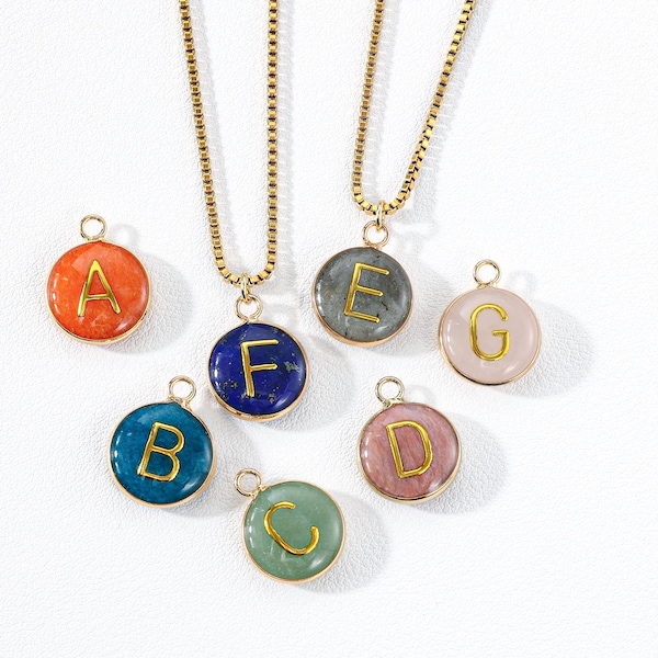 Dije de letra de piedra natural, piedra redonda con dije de letra, joyería personalizada