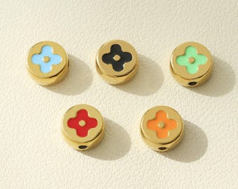 Cuentas de cuatro hojas chapadas en oro de 10 mm, cuentas redondas, cuentas de cuatro hojas, cuentas de cuatro hojas coloridas, cuentas de cuatro hojas esmaltadas, cuentas de la suerte