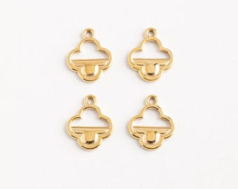 Pingente de trevo de quatro folhas banhado a ouro 14K, pingente de trevo de quatro folhas meio oco, berloque de quatro folhas, delicado amuleto da sorte, acessórios para bijuteria