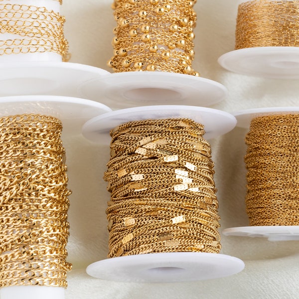 Massen-Edelstahlkette, 18k vergoldete Kette, Massenkette, Büroklammerkette, runde Perlenkette, unfertige Kabelkette, Halsketten-Material