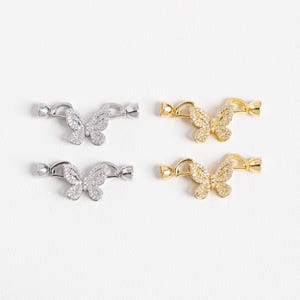 14K Gold Plated CZ Paved Pearl Clasp, Butterfly Pearl Clasp, Clasp Connector, Pearl Necklace Clasp, Pearl Clasp Connector, Necklace Clasp