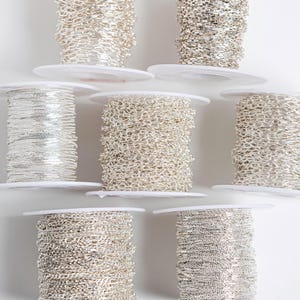 Catena in argento sterling sfusa, catene a forma di onda d'acqua, catene a forma di graffetta, catena a cuore, catena Figaro, catena a perline tubolari, catena a scatola, catena per gioielli