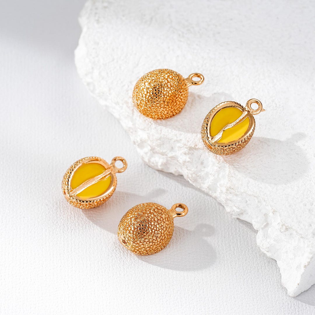 Cute Durian Charm, Gold Plated Durian Charm, Enamel Fruit Charm, Durian ...