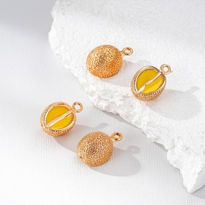 Cute Durian Charm, Gold Plated Durian Charm, Enamel Fruit Charm, Durian Fruit Charm, Durian Charm for Jewelry Making Supplies
