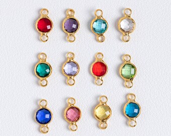 5PCS Birthstone Connector Charm, Round Birthstone Connector, Personalized Jewelry Making Supplies
