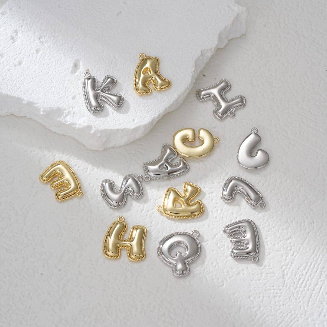 Letter Charm, Puffy Letter Charm, Initial Charm, Alphabet Letter Charm ...