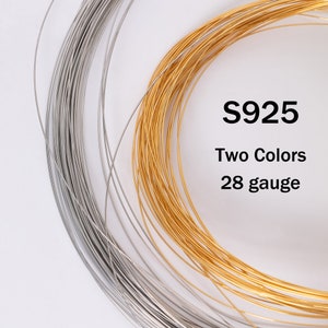 S925 Round Wire, Sterling Silver Wires, Silver Soft Wire for Jewelry Making and Beading Round Wire 0.4mm, Gold Plated Round Wire