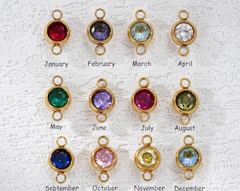 Birthstone Connector, Round Birth Month Stone Connector Charm, Connector for Jewelry Making