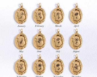Gold Plated Birth Flower Pendant, Birth Month Flower Pendant, Personalized Birth Flower Necklace Pendant, Drop Glue Birth Flower Charm