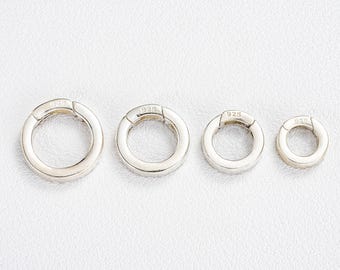 Sterling Silver Round Push Clasp: S925 Ring Hinged Clasp