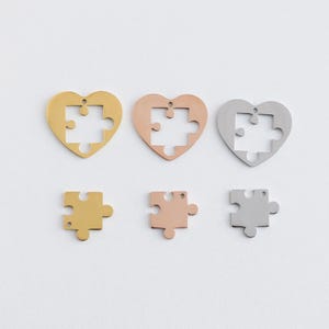 Heart Puzzle Charm, Stainless Steel Hesart Puzzle Charm, Couple Charms, Friendship Love Pendants, Gold Plated Puzzles Pendant