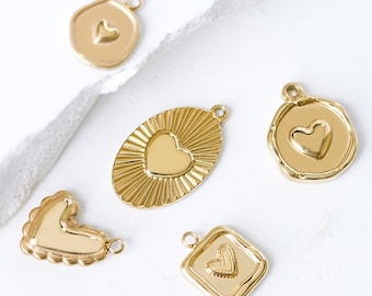 Heart Pendant, Gold Puff Heart Pendant, Large Heart Charm, Heart Jewelry, Gold Round Pendant, Gold Charm Necklace, Supplies for Jewelry