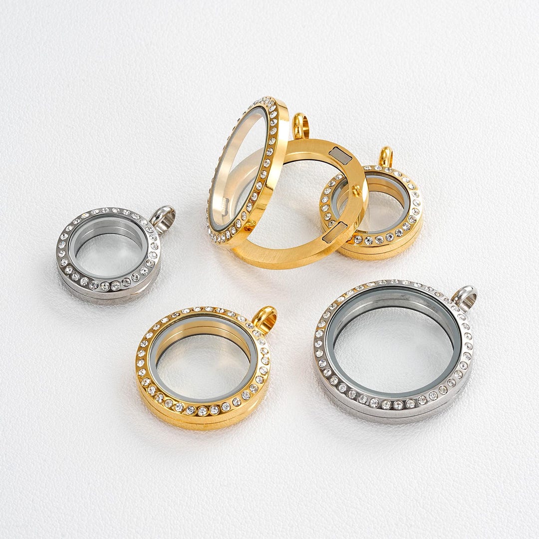 Double-sided Glass Locket Charms Adorned, Charm With Diamonds ...