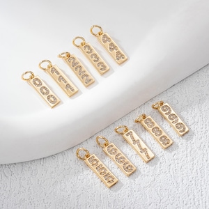 Gold Plated Number Charm, CZ Pave Number Charm, Rectangular Number Charm, Lucky Number Charm, Charm for Jewelry Making Supplies