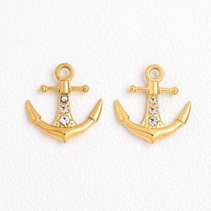 Anchor Dangle Charm, Gold Plated Anchor Pendant, Anchor Bracelet Charm, CZ Anchor Charm, Sailor Themed Pendant, Jewelry Supplies