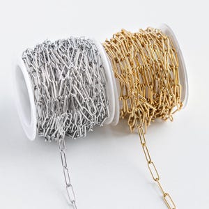 4×11.8mm 18K Gold Plated Paperclip Chain, Silver Paperclip Chain, Rectangle Paperclip Chain for Necklace Bracelet DIY Jewelry Making Supply