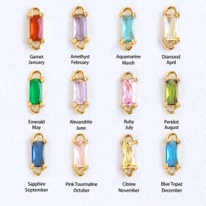 Conectores de piedra natal chapados en oro auténtico de 18 quilates, conector rectangular de circonita cúbica, joyería para el mes de nacimiento