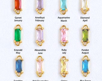 18K Real Gold Plated Birthstone Connectors, Rectangle CZ Connector, Birth Month Jewelry Making