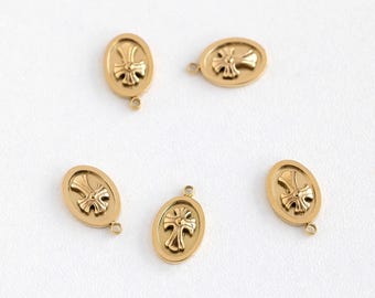 Gold Plated Oval Cross Pendant, Oval Cross Pendant, Oval Cross Charm, Gold Oval Pendant, Gold Religious Pendant, Diy Jewelry Supplies