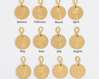 Engrave Birth Flower Charm, Birth Month Flower Charm, Personalized Jewelry Making
