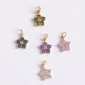 Gold Plated Flower Pendant, Zircon Flower Pendant, Flower Charm, Cubic Zircon Crystal Flower Pendant, Charm for Jewelry Making Supplies