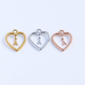 Pingente de letra de coração, pingente de letra banhado a ouro 18K, pingente de coração, pingente de letra, pingente inicial de coração, pingente de prata, suprimentos para joias faça você mesmo