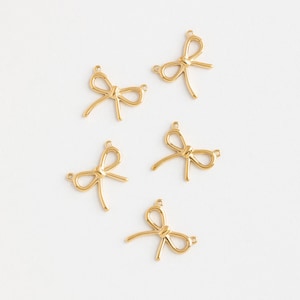 15.6×17mm 14k Gold Plated Bow Charm Connector, Gold Bow Pendant, Bow Link Connector for Bracelet Necklace Supply Jewelry Making