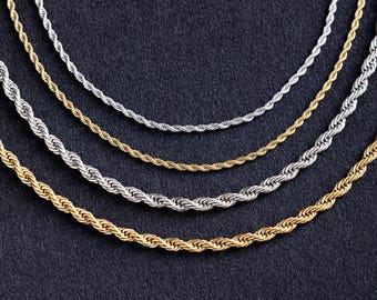 Cadena de acero inoxidable de 2 mm, 4 mm y 6 mm, chapada en oro, venta al por mayor, regalo para hombre y mujer.