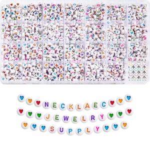50PCS Colorful Letter Beads, Bulk White Letter Beads, Alphabet ABC Beads, Bright Acrylic ABC Letter Bead Kit, Beads Bracelet DIY Jewelry