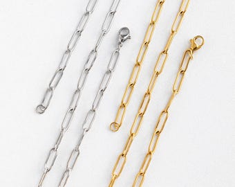 Stainless Steel Paperclip Chain Necklace, Gold Plated Necklace, Silver Necklace, Gift For Her, Paperclip Chain Necklace, 4×12.5mm