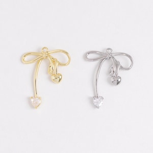 Real Gold Plated Bow Pendant, Gold Plated Bow Pendant, CZ Knot Charm,  Bow Knot Pendant, Bow tie Jewelry, Charms In Bulk, Jewelry Supplies