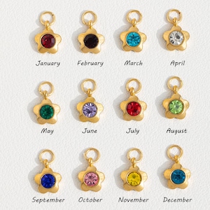 Stainless Steel Flower Birthstone Charm, Gold Plated Birthstone Charm, Birthstone Charm, Flower Charm, Charm for Jewelry Making