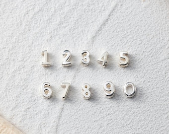 Sterling Silver Number Beads: 3D Numeric Charms for Jewelry